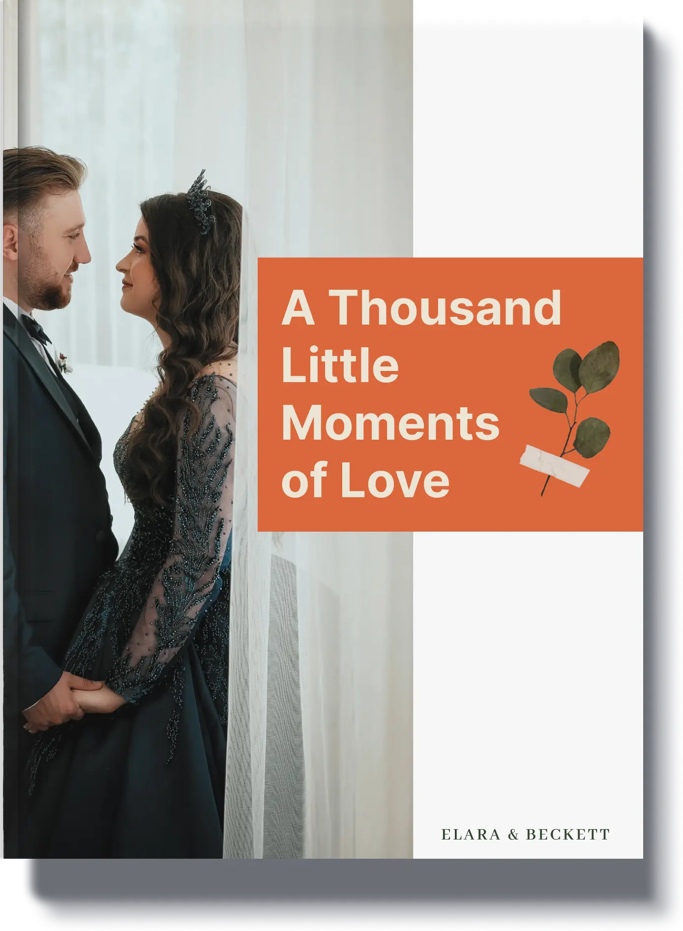 Book cover titled 'A Thousand Little Moments of Love' featuring a couple in a romantic setting, a great custom love story book.
