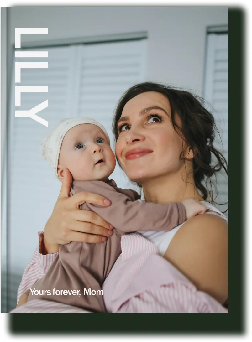 Lilly - A personalized childhood memory book featuring a mother holding her baby, capturing the earliest moments of love and bonding.