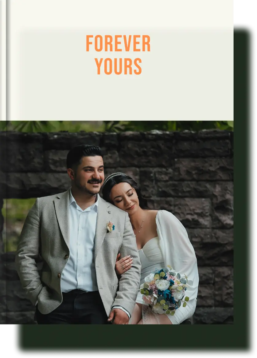 Cover of the 'Forever Yours' couples book, a personalized keepsake designed to celebrate love stories, anniversaries, and shared memories.