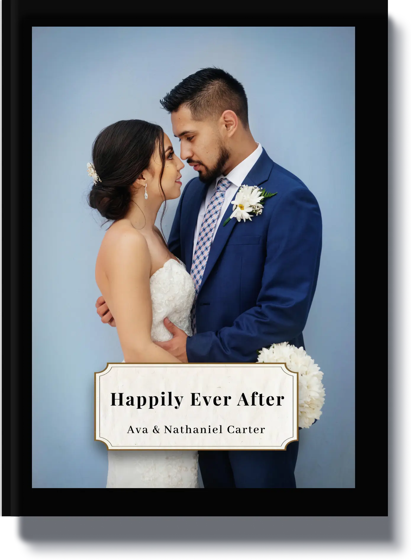 Book cover titled 'Happily Ever After' featuring a newlywed couple, a perfect anniversary book for couples celebrating their journey.