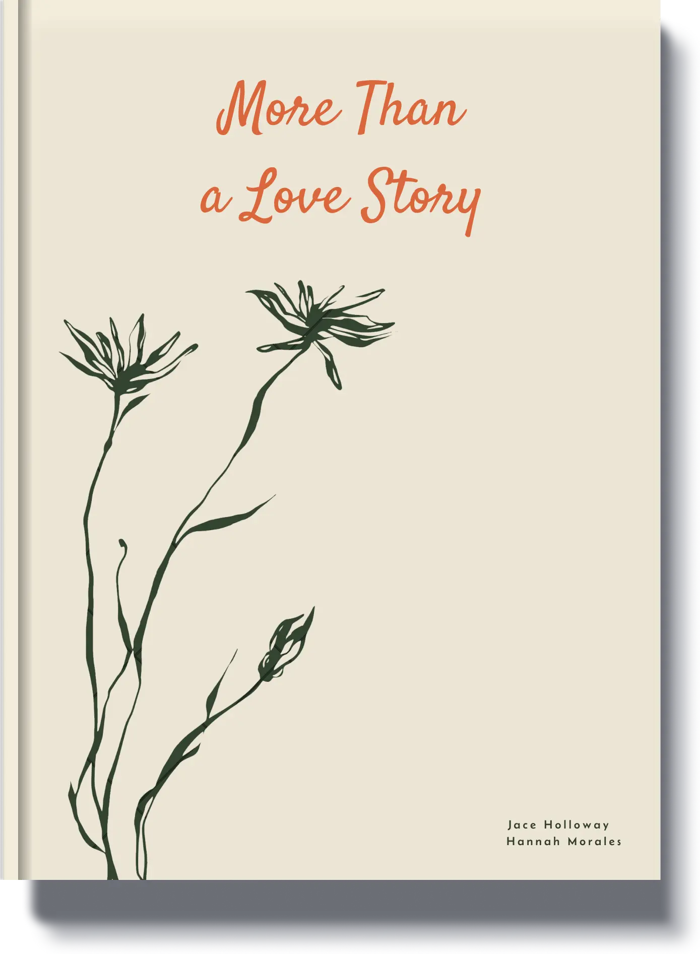 Minimalist book cover titled 'More Than a Love Story' with elegant floral artwork, a romantic memory book for couples.