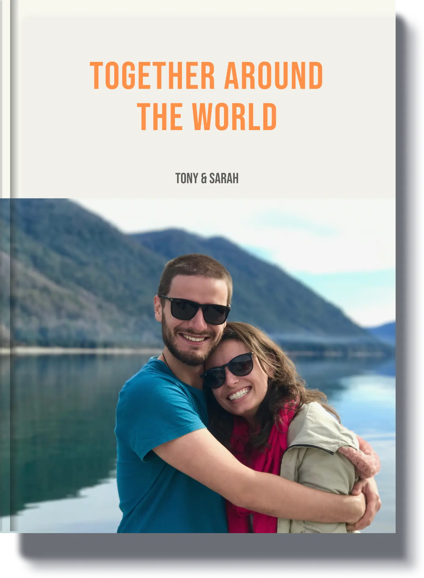 Book cover titled 'Together Around the World' featuring a smiling couple traveling, an ideal memory book for couples who love adventure.