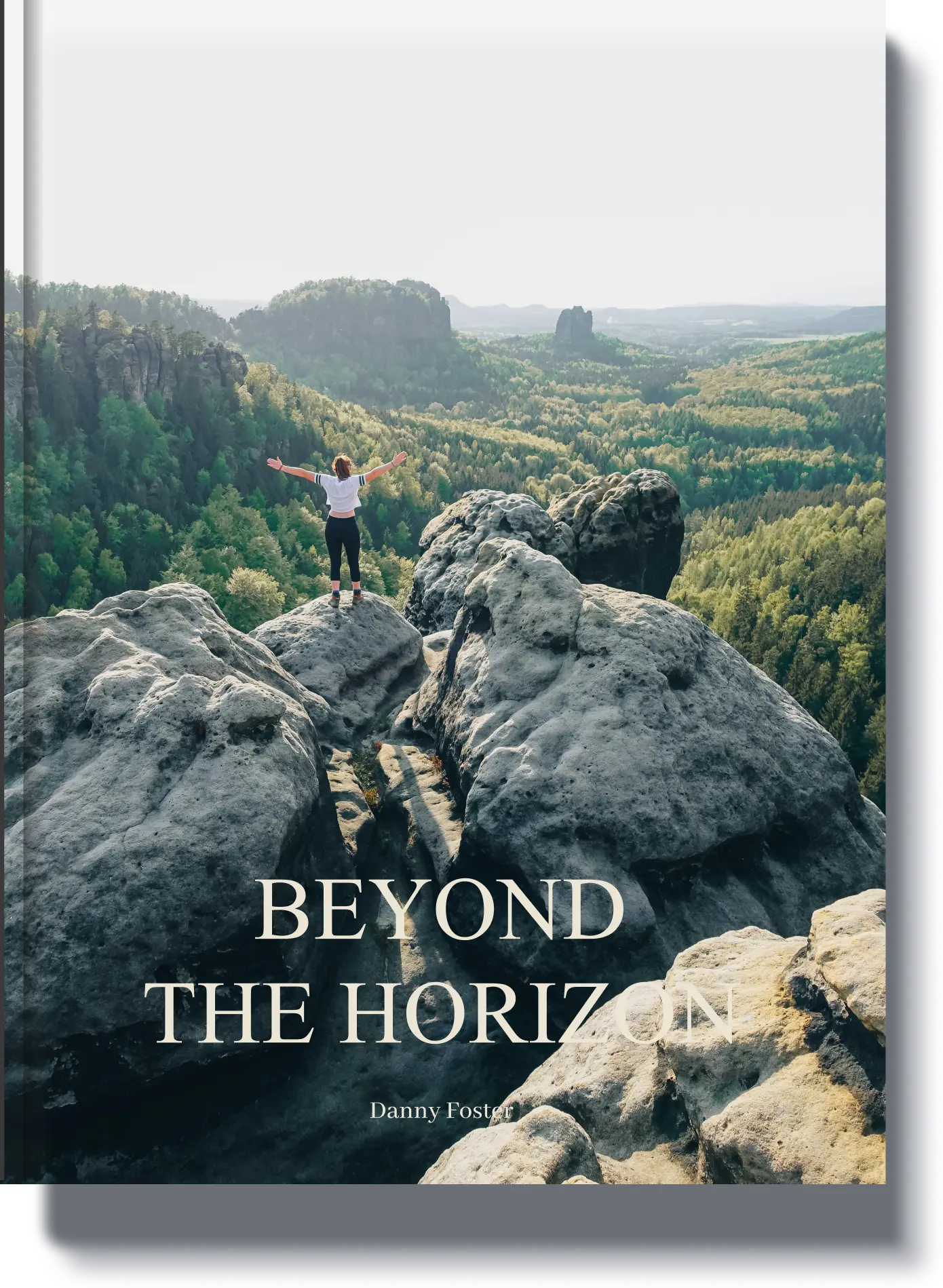 Beyond the Horizon - A travel memory book capturing the thrill of hiking to new heights, featuring a traveler overlooking vast landscapes.