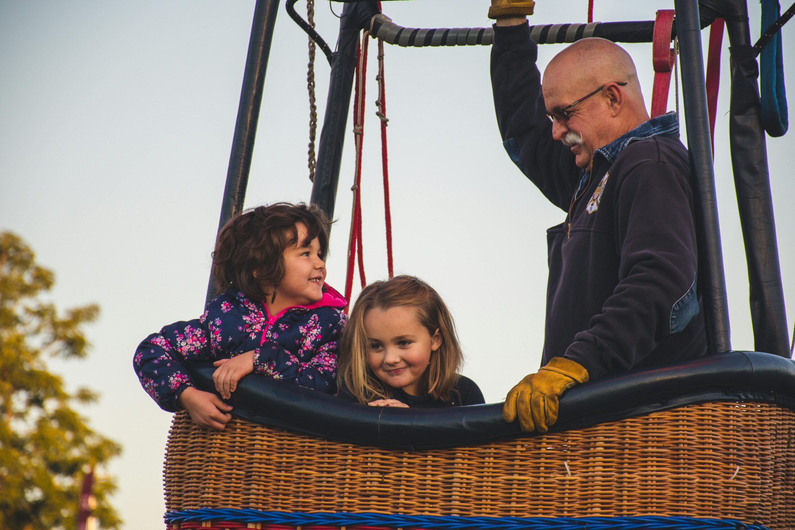 Grandpa on hot air ballon gifting experience for his grandaughters